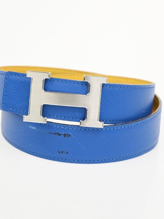 HERMES H Logo Constance Reversible Buckle Belt Leather #80 SHW Blue YW 82KC662 main image 5